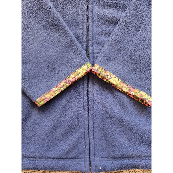 Lilly Pulitzer Large Blue Fleece Jacket Full Zip Floral Trim - Picture 2 of 7